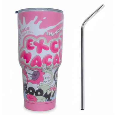VASO TÉRMICO ACERO INOXIDABLE CON PAJILLA PERSONAL DISEÑO LABUBU PARA NIÑOS NIÑAS Y ADULTOS / AESTHETIC PORTA VASO SUPER KAWAII