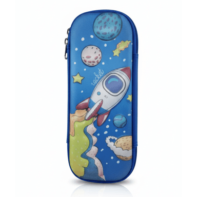 CARTUCHERA ESTUCHE  ESCOLAR PARA NIÑOS  Y NIÑAS MODELO COHETE ESPACIAL / RELIEVE 3D REGRESO A CLASES