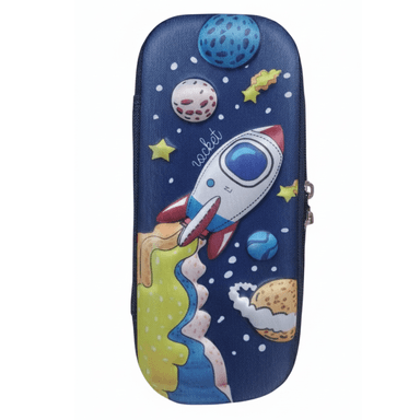 CARTUCHERA ESTUCHE  ESCOLAR PARA NIÑOS  Y NIÑAS MODELO COHETE ESPACIAL  / RELIEVE 3D REGRESO A CLASES