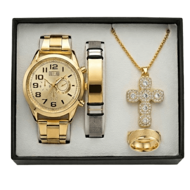 SET PARA HOMBRES PACK DE 4 ACCESORIOS PERFECTOS RELOJ CORREA COLLAR DIJE Y ANILLO - 1