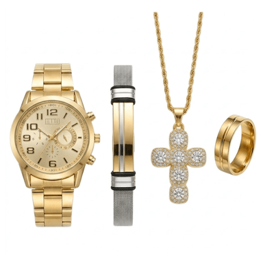 SET PARA HOMBRES PACK DE 4 ACCESORIOS PERFECTOS RELOJ CORREA COLLAR DIJE Y ANILLO - 3