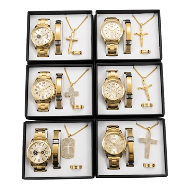 SET PARA HOMBRES PACK DE 4 ACCESORIOS PERFECTOS RELOJ CORREA COLLAR DIJE Y ANILLO - 5