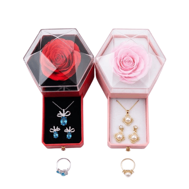 COFRE DE ROSA ETERNA CON JOYERÍA COFRE JOYERO  / REGALO COLLAR ARETES Y ANILLO - 3