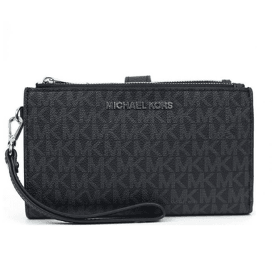 MICHAEL KORS BILLETERA DE DOBLE CREMALLERA Y PORTACELULAR NEGRO MONOGRAM