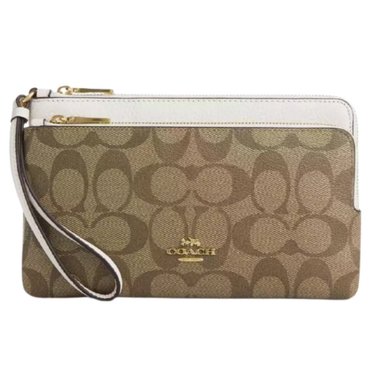 COACH BILLETERA WALLET CON DOBLE CREMALLERA CAQUI/TIZA