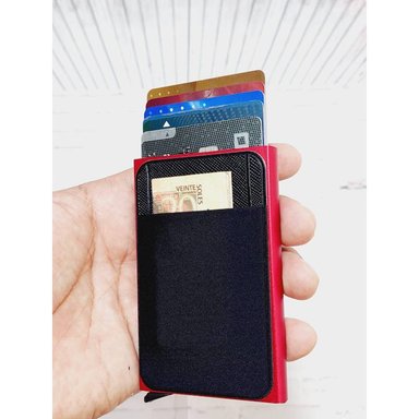 BILLETERA ROJO PORTA TARJETAS Y BILLETES ALUMINIO