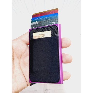 BILLETERA ROSADO PORTA TARJETAS Y BILLETES ALUMINIO MORADO