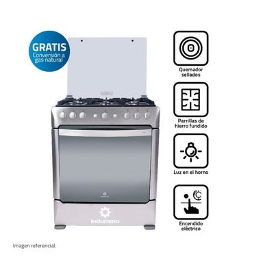 COCINA GAS INDURAMA PARMA ZAFIRO 30' CROMA 6 HORNILLAS