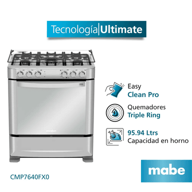 COCINA GAS MABE CMP7640FX0 30' INOX 5 HORNILLAS