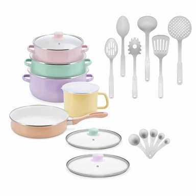 20 PIEZAS BATERÍA DE COCINA CACEROLAS Y SARTENES SOFIA COLORS