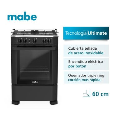 COCINA A GAS MABE CMP6040FNO 24' 4 HORNILLAS NEGRO