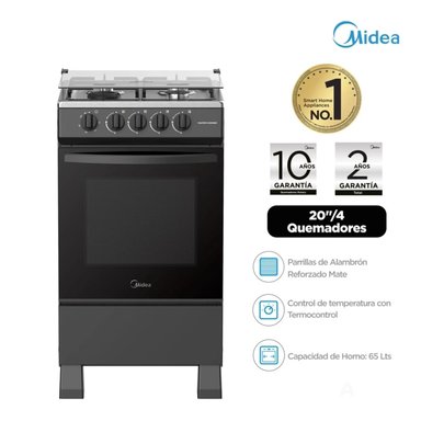 COCINA A GAS MIDEA MGS20FS2LFABB-PE 20' 4 HORNILLAS NEGRO