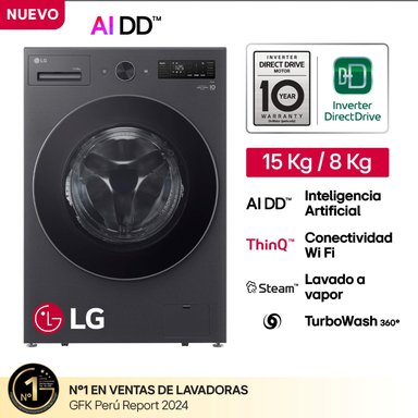 LAVASECA AUTOMÁTICA LG WD15EBNTSPG 15KG LAVADO / 8KG SECADO CARGA FRONTAL NEGRO - 3