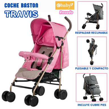 COCHE DE PASEO BASTON RECLINABLE TRAVIS ROSADO