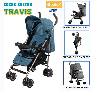 COCHE DE PASEO BASTON RECLINABLE TRAVIS AZUL