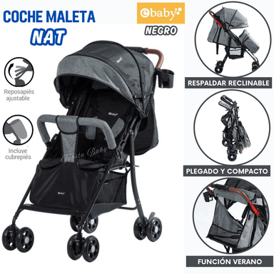 COCHE DE PASEO PARA BEBE PLEGABLE NAT NEGRO