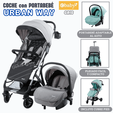 COCHE MALETA CON PORTABEBÉ GRIS URBAN WAY