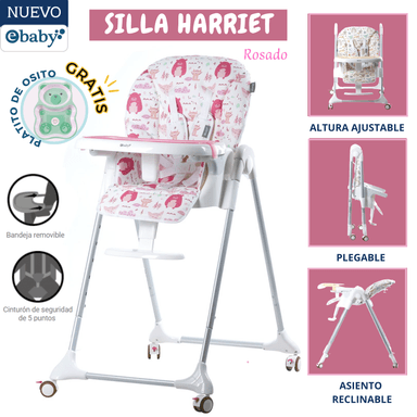 SILLA DE COMER PLEGABLE CON RUEDAS HARRIET ROSADO EBABY