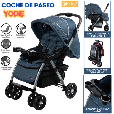 COCHE CUNA PARA BEBE CON MANGO REVERSIBLE Y BANDEJA YODIE AZUL