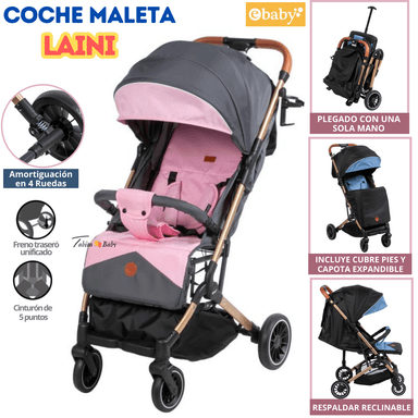 COCHE MALETA PLEGABLE LAINI ROSADO