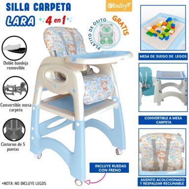 SILLA DE COMER CARPETA CON RUEDAS LARA CELESTE
