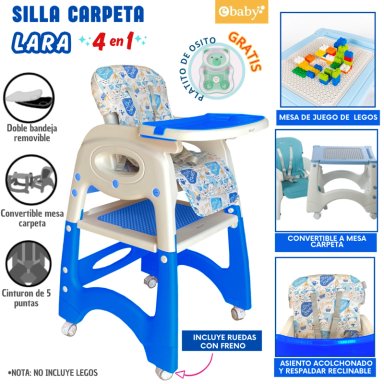 SILLA DE COMER CARPETA CON RUEDAS LARA AZUL