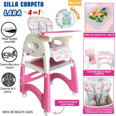 SILLA DE COMER CARPETA CON RUEDAS LARA ROSADO