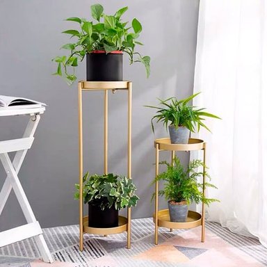 SOPORTE METÁLICO DORADO PARA MACETAS O ADORNOS DECORACIÓN INTERIOR