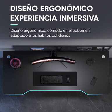 ESCRITORIO GAMER NEGRO DISEÑO ERGONÓMICO OFICINA - 2