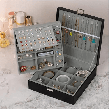 JOYERO GRANDE DE DOBLE CAPA PU - ORGANIZADOR DE JOYAS