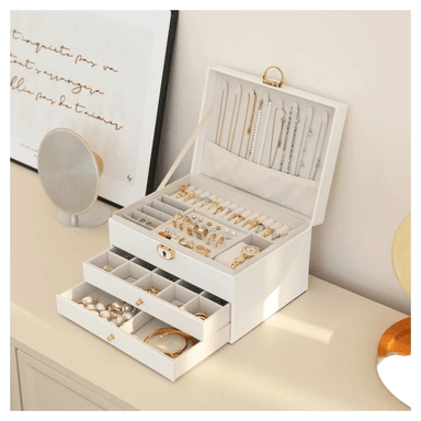 JOYERO GRANDE TRES CAPAS ORGANIZADOR JOYAS 3 NIVELES BLANCO