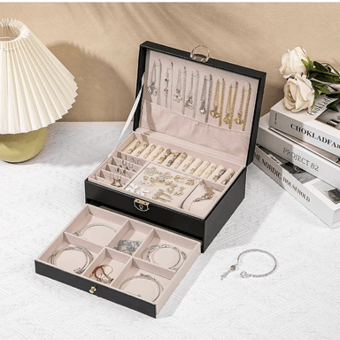 JOYERO GRANDE DE DOS NIVELES PU ORGANIZADOR DE JOYAS DE 2 NIVELES
