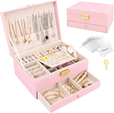 JOYERO GRANDE DE DOS NIVELES PU ORGANIZADOR DE JOYAS DE 2 NIVELES