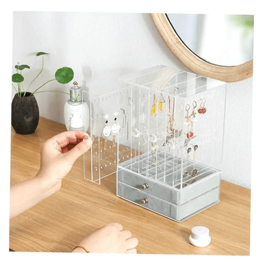 ORGANIZADOR DE JOYAS ACRÍLICO DE LUJO CON 4 PUERTAS Y 2 CAJONES