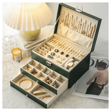 JOYERO GRANDE DE TRES CAPAS PU ORGANIZADOR DE JOYAS DE 3 NIVELES