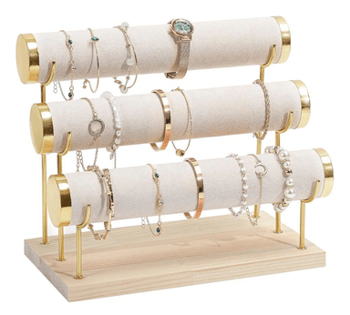 PORTA PULSERA, 3 NIVELES SOPORTE DE TERCIOPELO PARA PULSERAS COLLARES RELOJES TOBILLERAS