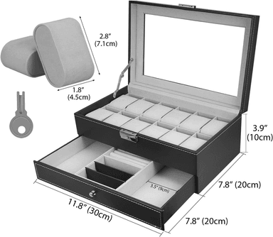 PORTA RELOJ DE 2 NIVELES PU CON 12 COMPARTIMIENTOS Y CON CAJÓN DE JOYAS - 5