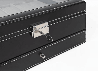 PORTA RELOJ DE 2 NIVELES PU CON 12 COMPARTIMIENTOS Y CON CAJÓN DE JOYAS - 8