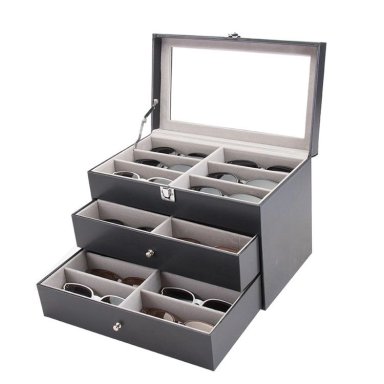 ORGANIZADOR PARA LENTES O GAFAS DE 18 COMPARTIMENTOS DE CUERO PU Y TERCIOPELO 3 NIVELES ELEGANTE - 4
