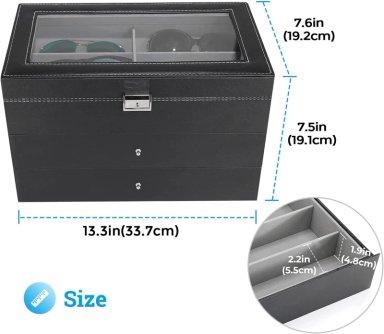 ORGANIZADOR PARA LENTES O GAFAS DE 18 COMPARTIMENTOS DE CUERO PU Y TERCIOPELO 3 NIVELES ELEGANTE - 5