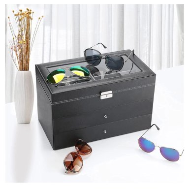 ORGANIZADOR PARA LENTES O GAFAS DE 18 COMPARTIMENTOS DE CUERO PU Y TERCIOPELO 3 NIVELES ELEGANTE - 9