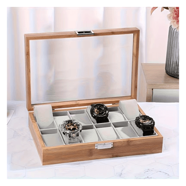 PORTA RELOJ DE 12 COMPARTIMIENTOS DE MADERA