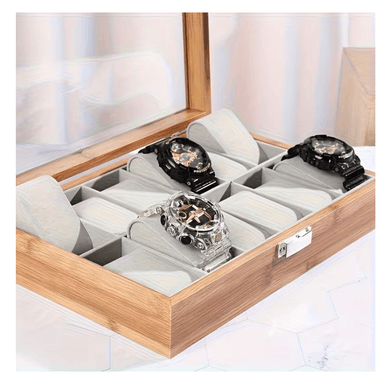 PORTA RELOJ DE 12 COMPARTIMIENTOS DE MADERA - 2