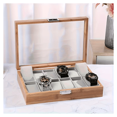 PORTA RELOJ DE 12 COMPARTIMIENTOS DE MADERA - 6
