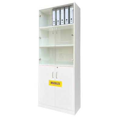 ESTANTE LIBRERO CON PUERTAS VIDRIO ORGANIZADOR DE OFICINA BLANCO