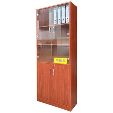 ESTANTE LIBRERO CON PUERTAS VIDRIO ORGANIZADOR DE OFICINA CEDRO