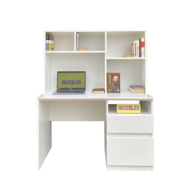 ESCRITORIO CON ESTANTE Y CAJONERA 120 CM BLANCO – MEV