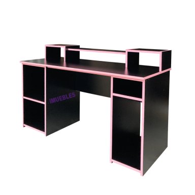 ESCRITORIO GAMER EN MELAMINA MESA GAMER JUEGOS COLOR ROSADO/NEGRO - TEMEL