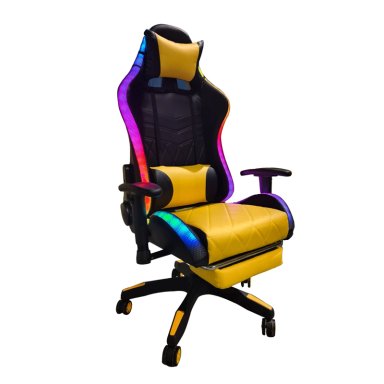 SILLA GAMER IMUEBLES AMARILLO RECLINA 180° REPOSAPIÉS Y LUCES RGB