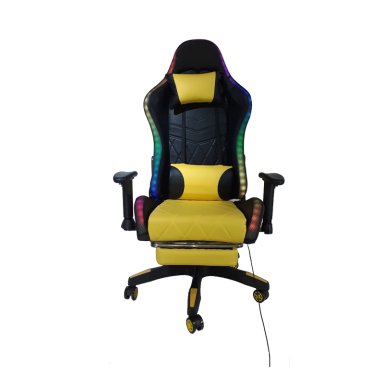SILLA GAMER IMUEBLES AMARILLO RECLINA 180° REPOSAPIÉS Y LUCES RGB - 2